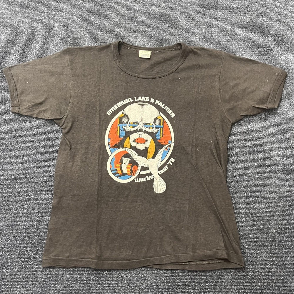 Vintage Emerson Lake Palmer Shirt Mens Large Black Works Tour 78 Band Tee 1970s